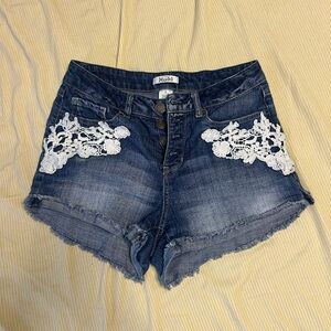 Mudd Blue Jean Shorts with White Lace Accents